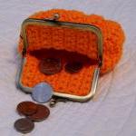 Orange Sunburst Crochet Coin Purse With Flower And..