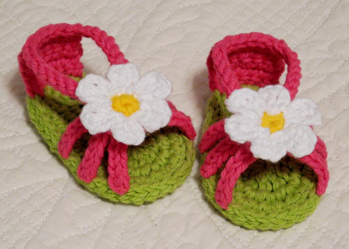Pink And Lime Baby Sandals - Shoes - Crochet, Flower